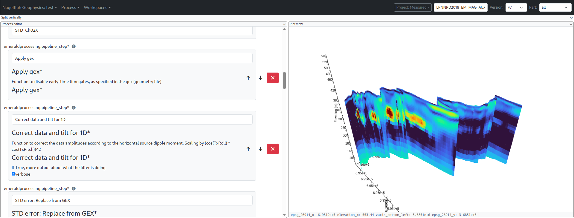 Process editor with 3D resistivity curtain